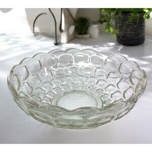 VTG Federal Glass Yorktown Colonial Clear Serving Bowl  Thumbprint Bubble 9.5”